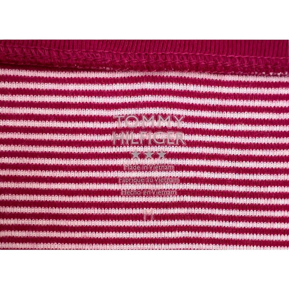 Tommy Hilfiger Top Womens Medium Pink White Striped Long Sleeve V-Neck Tee - Picture 3 of 6